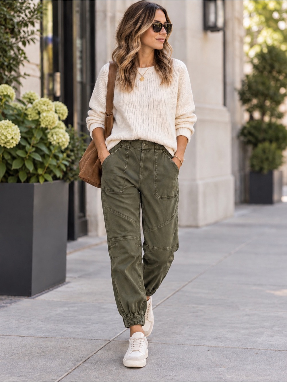 SPANX Stretch Twill Jogger Darkened Olive Utility Pants 20319R Large